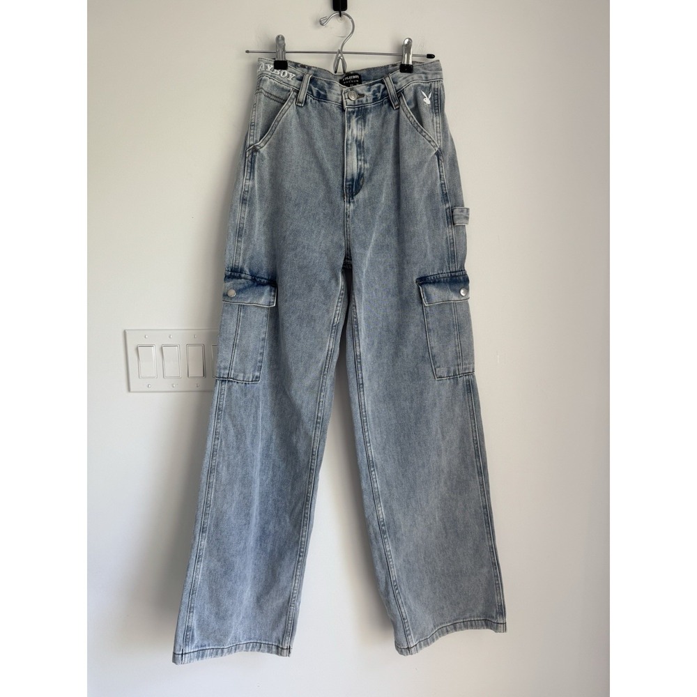 Playboy x Pacsun High Rise Denim Cargo Pants sz 27 Y2K
